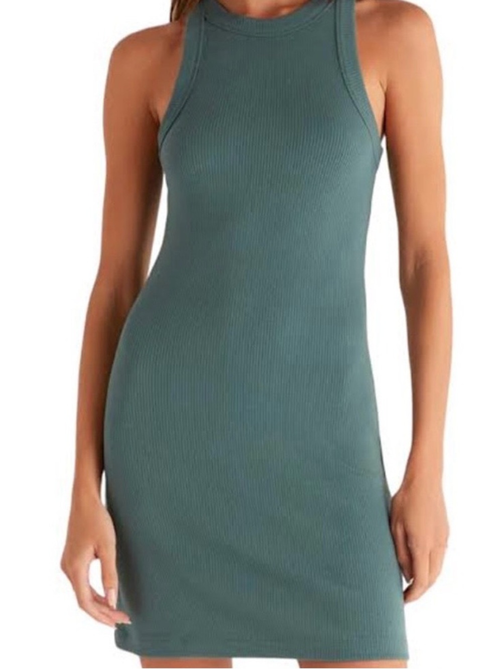 Z Supply Carolina Rib Knit Mini Dress Color Silver Pine Green Size Small New